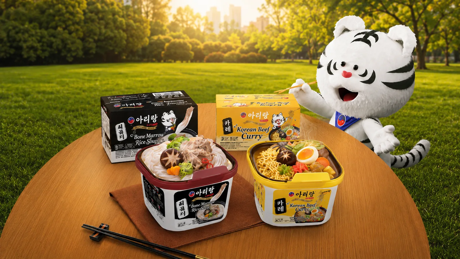 Arirang Self Cooking Box Bone Marrow and Korean Beef Curry meals served outdoors